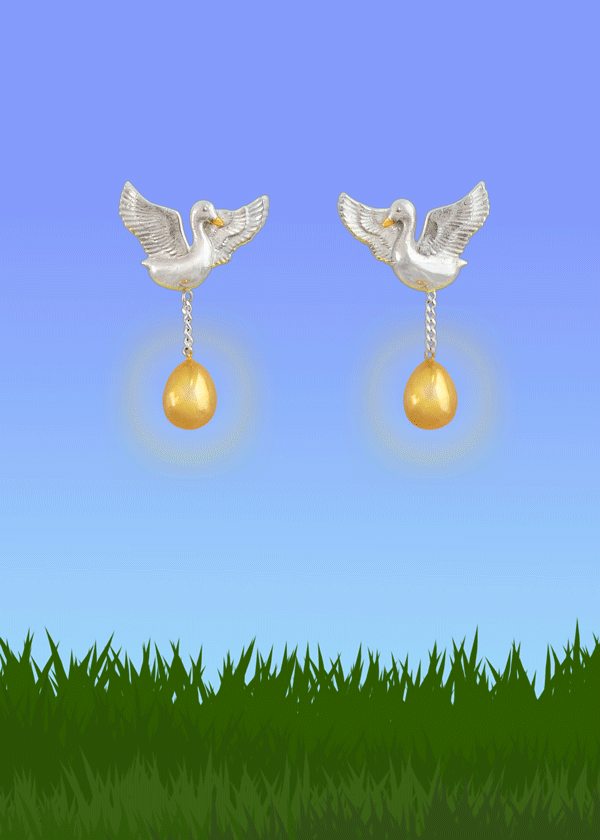Golden Goose Stud Earrings in Sterling Silver