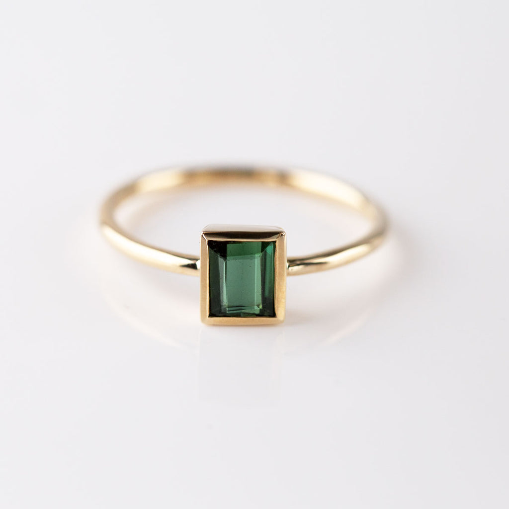 Forest Green Tourmaline Tiny Treasure Ring in 9 carat Yellow Gold