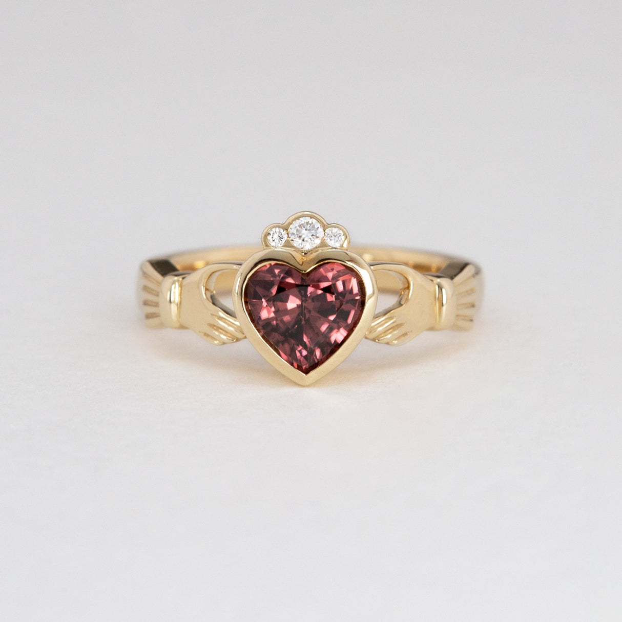 Pink Champagne Zircon & Diamond Claddagh Ring