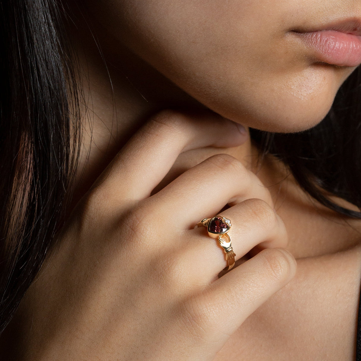 Pink Champagne Zircon & Diamond Claddagh Ring