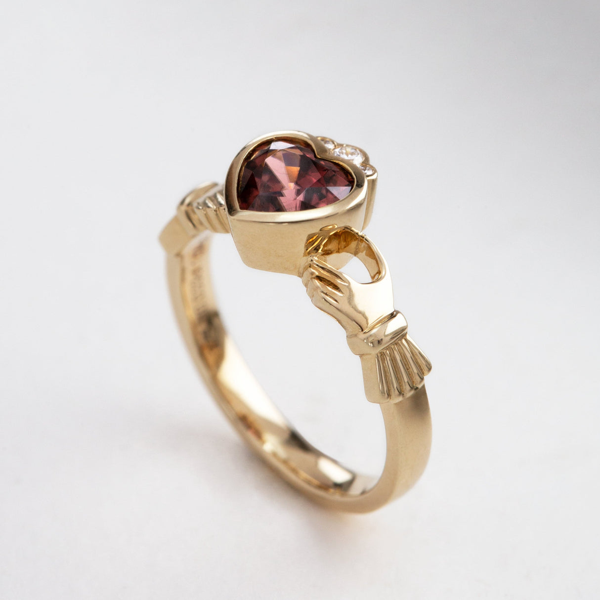 Pink Champagne Zircon & Diamond Claddagh Ring