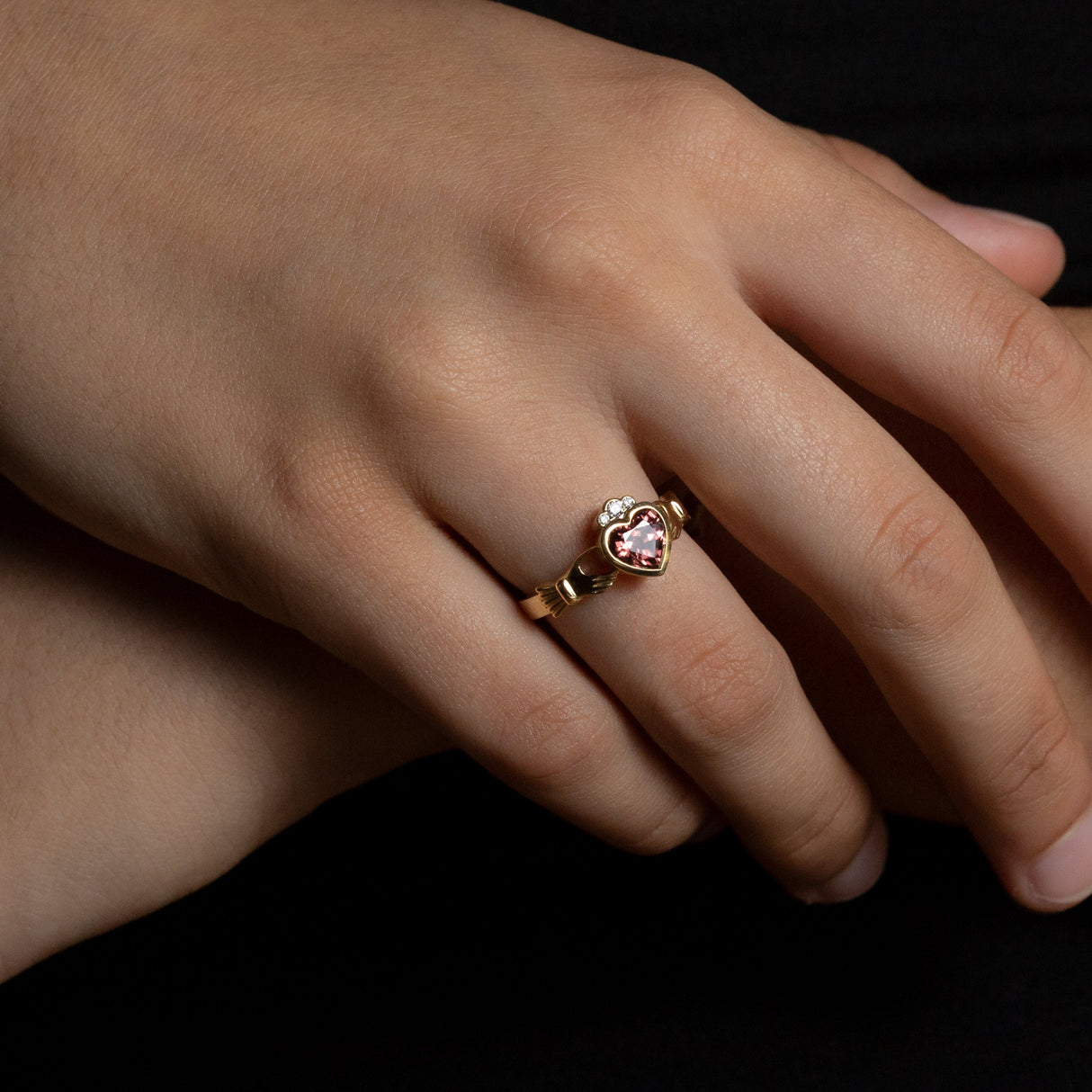 Pink Champagne Zircon & Diamond Claddagh Ring