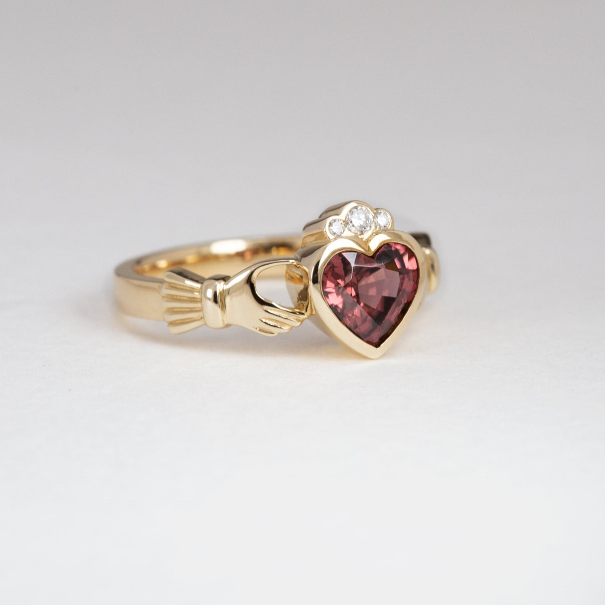 Pink Champagne Zircon & Diamond Claddagh Ring