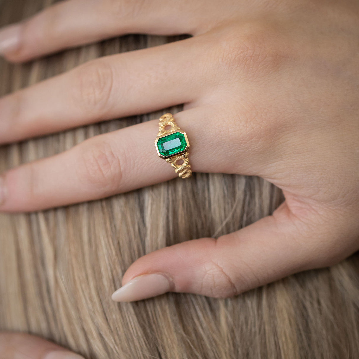 1.66 carat Emerald Snake Charmer ring in 18 carat Gold