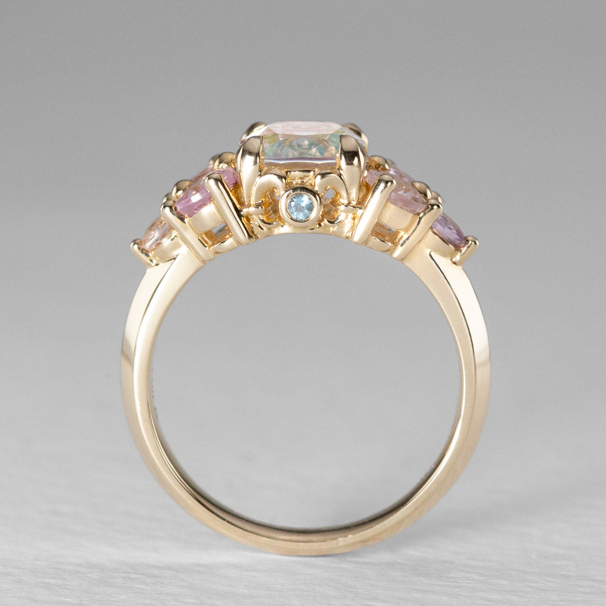 Rainbow Moonstone & Sapphire Bloom Ring