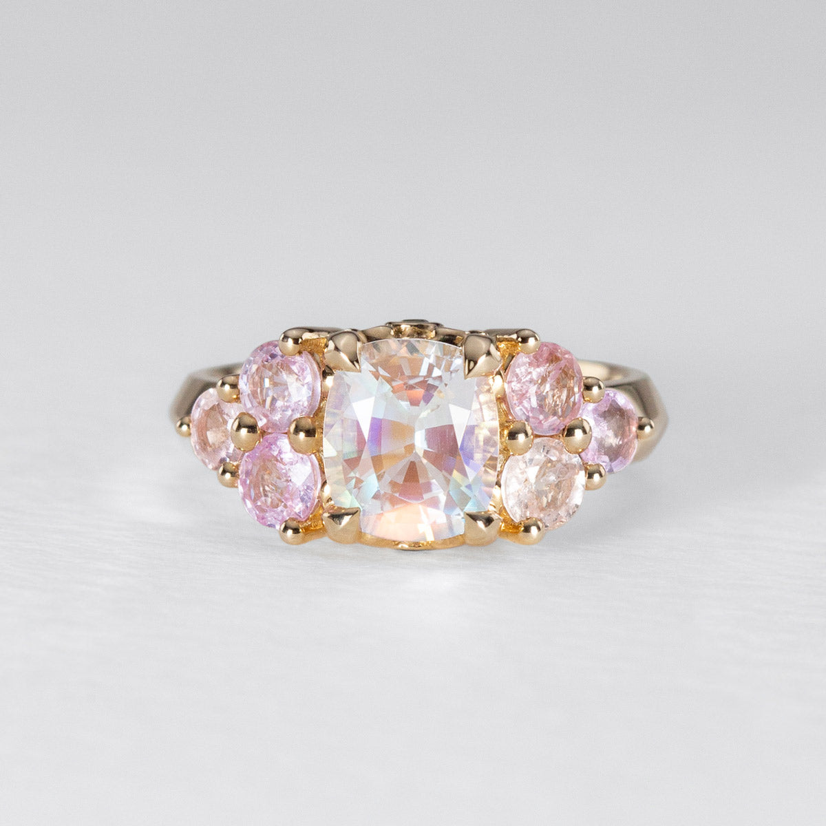 Rainbow Moonstone & Sapphire Bloom Ring
