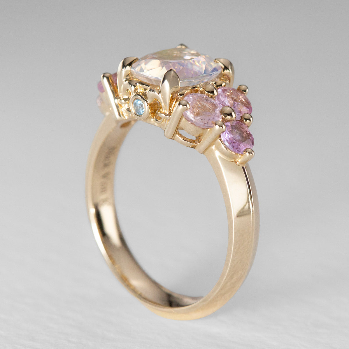 Rainbow Moonstone & Sapphire Bloom Ring
