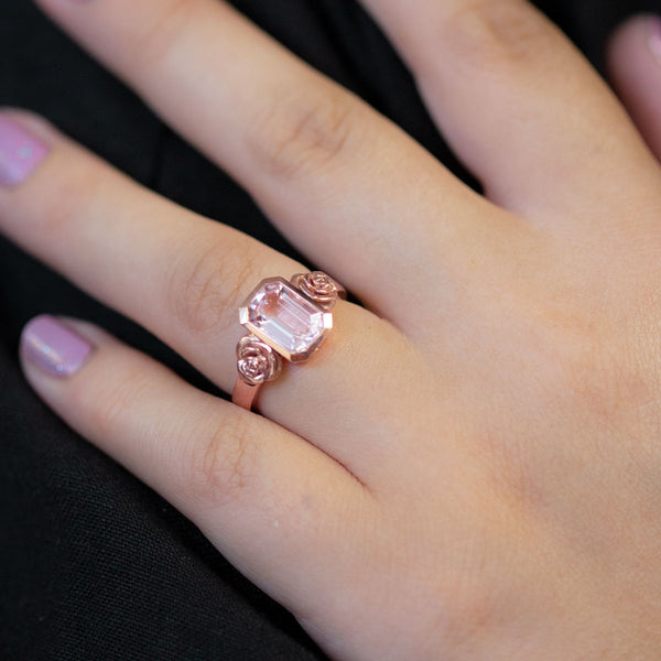 Emerald cut morganite on sale ring rose gold