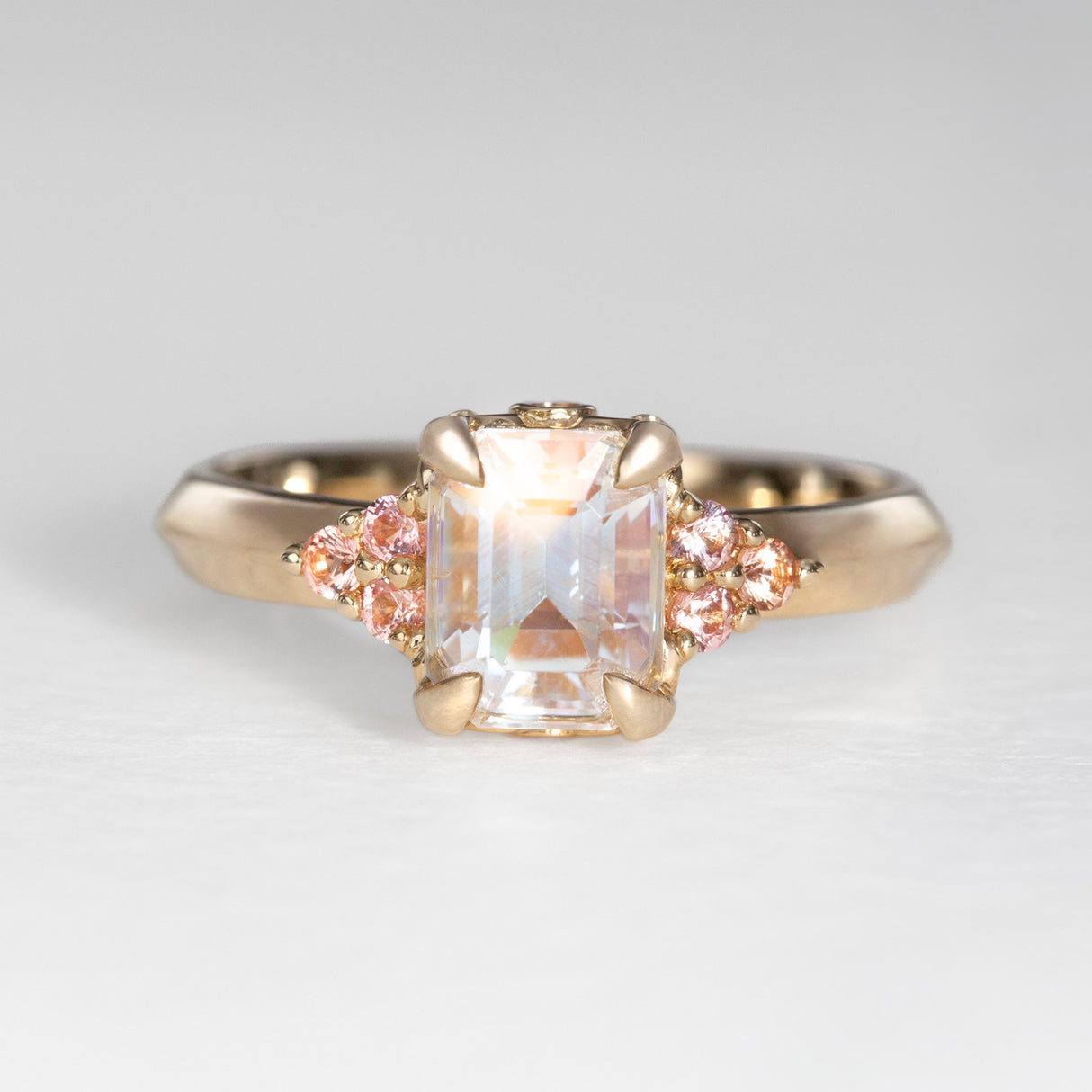 Peach Blossom Moonstone & Sapphire Ring
