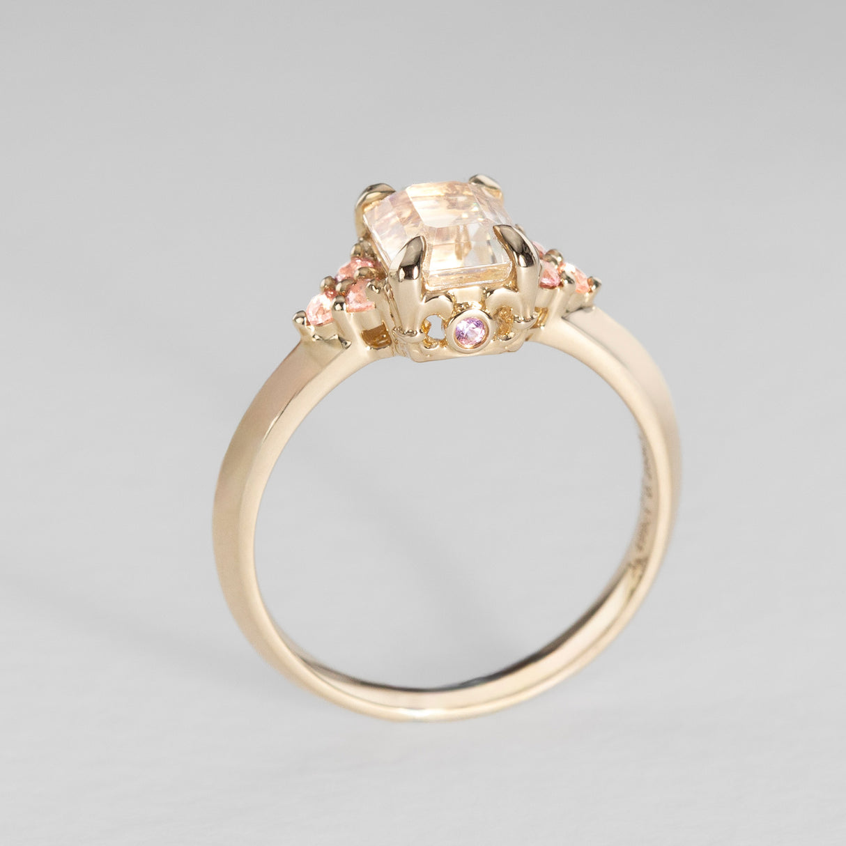 Peach Blossom Moonstone & Sapphire Ring