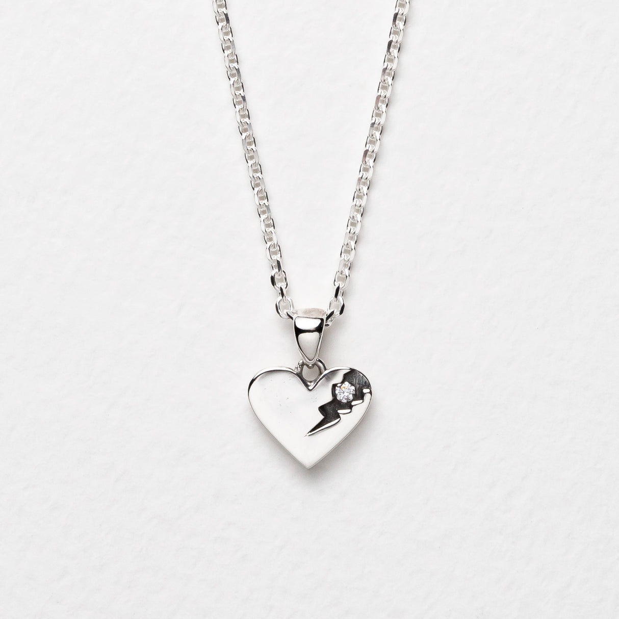 Perfectly Flawed Heart Pendant with Lab Diamond in Sterling Silver