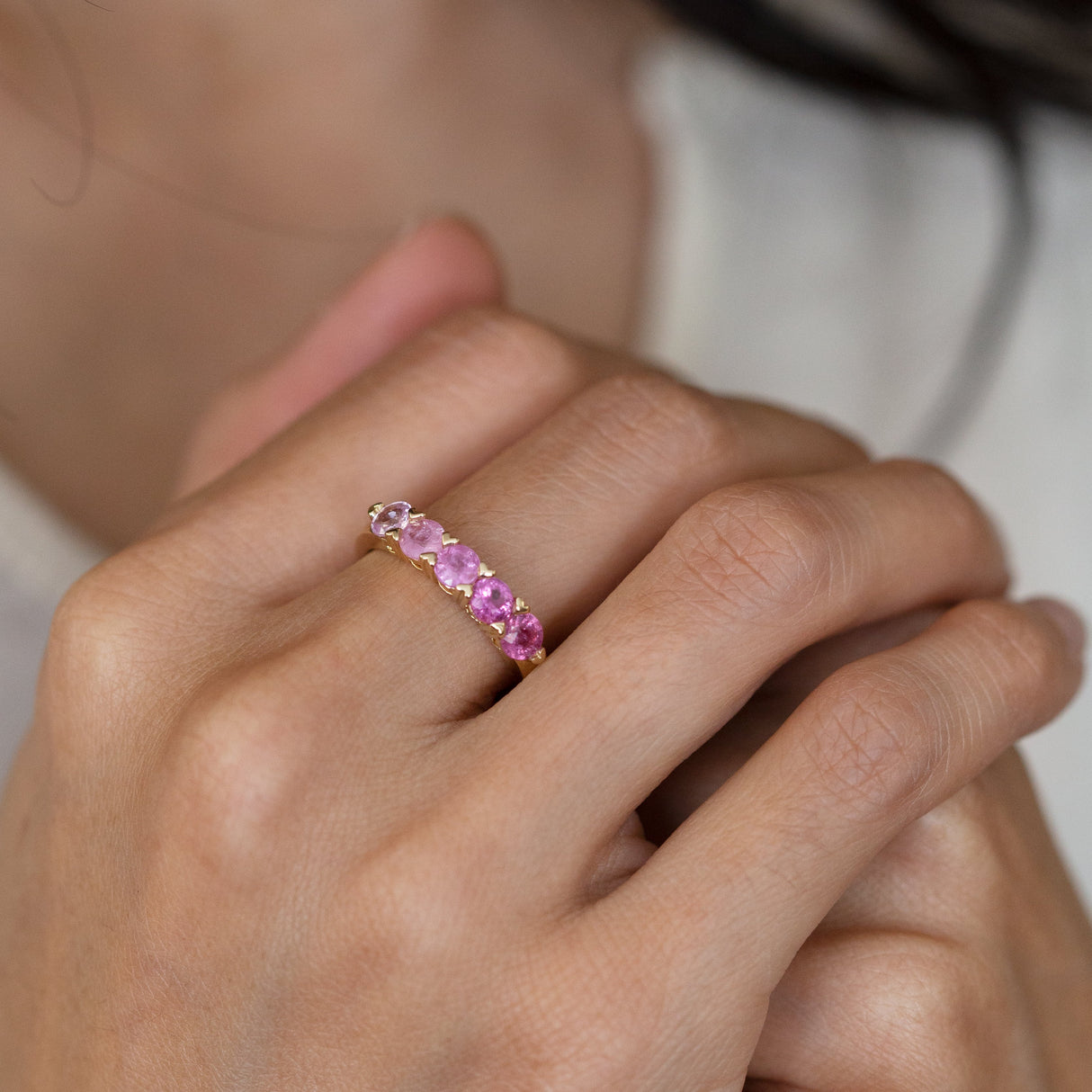 Pink Ombré Sapphire Heart Claw Ring