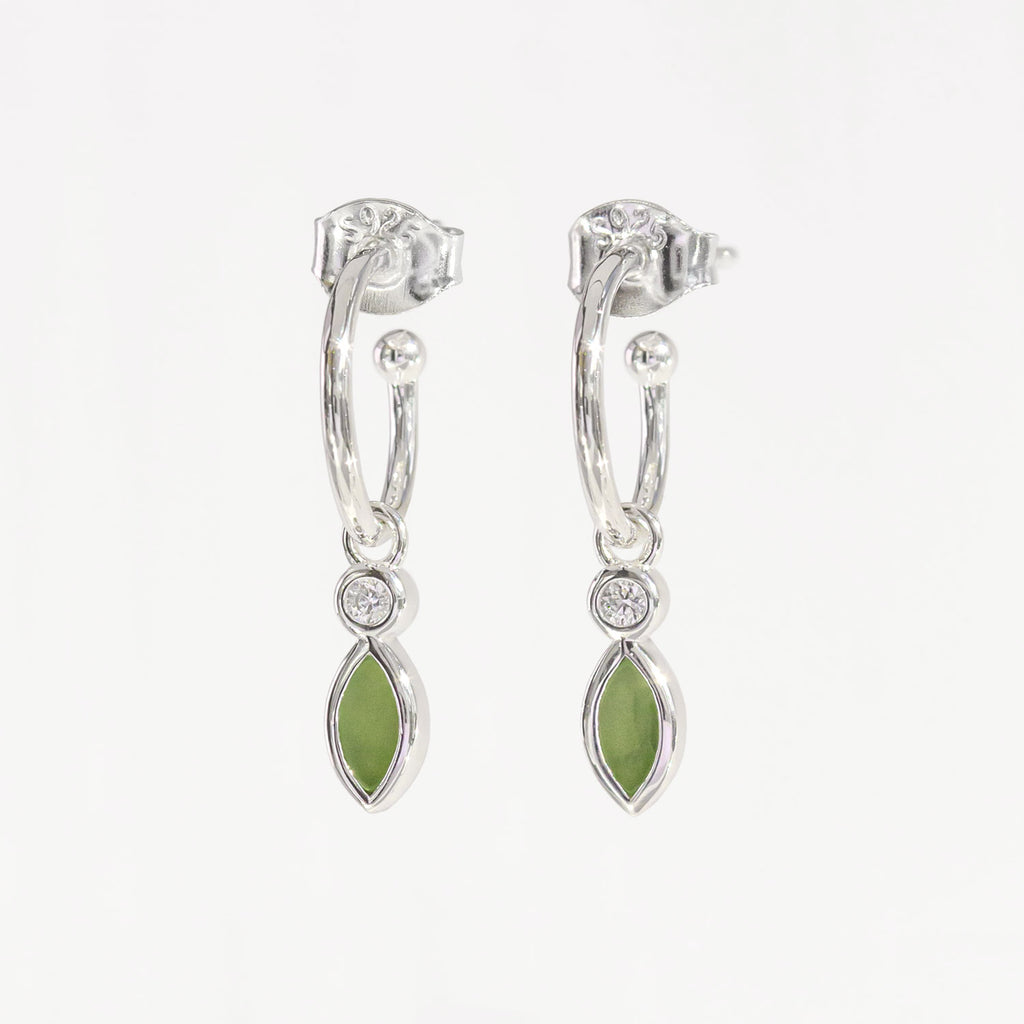 Pounamu and Cubic Zirconia Petit Blossom Earrings in Sterling Silver