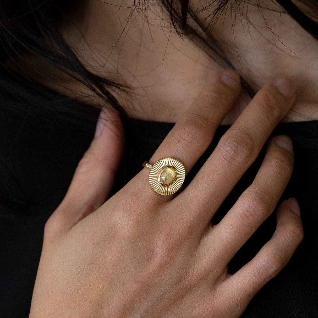 Rutile Quartz Sundial Ring