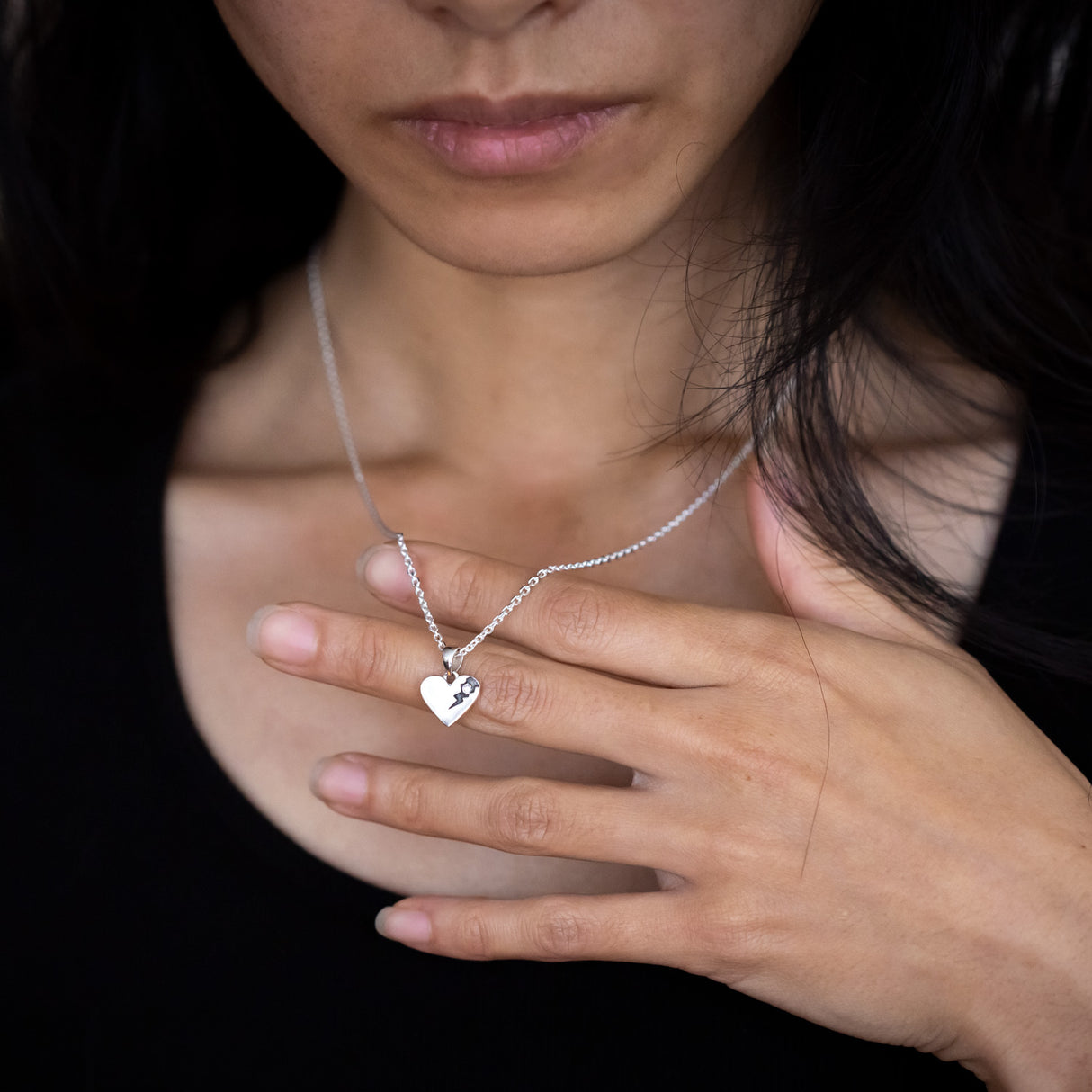 Perfectly Flawed Heart Pendant with Lab Diamond in Sterling Silver