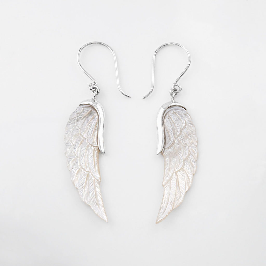 Angel Wing earrings carved from Mother of Pearl