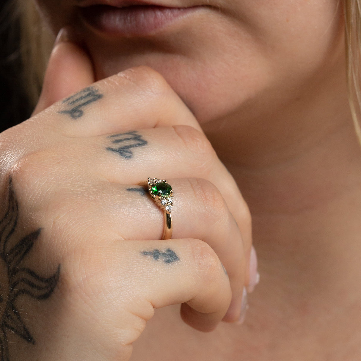 Frosted Zinnia Ring with Tourmaline & Diamonds
