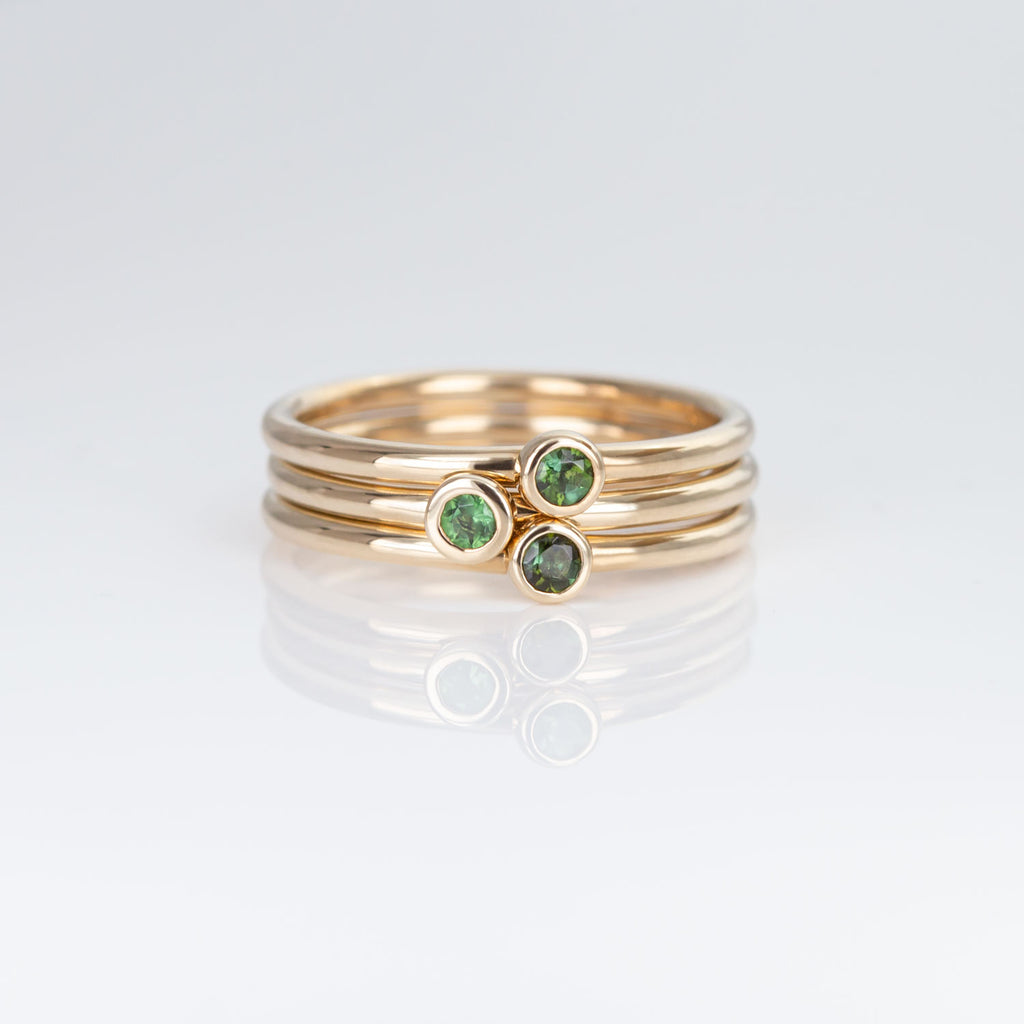 Fern Green 3 Muses ring with Tourmalines set in 9 carat Yellow Gold