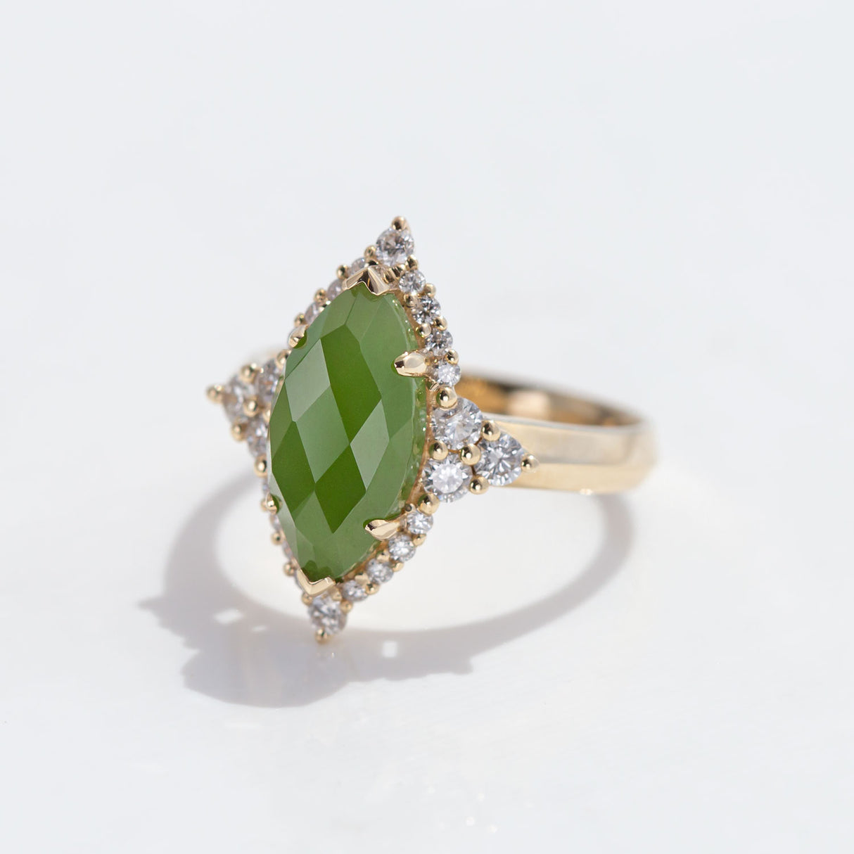 Pounamu Marquise and Diamond Starlight ring in Yellow Gold or Platinum