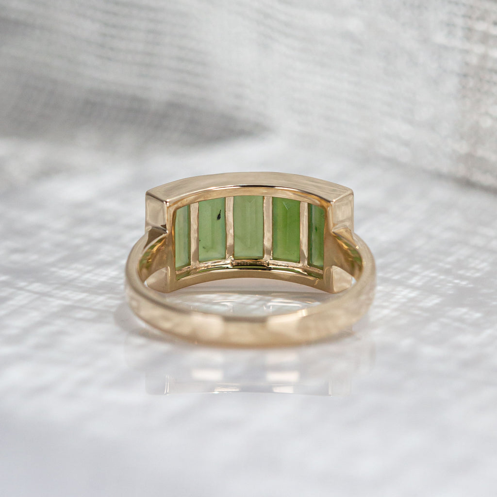Unfolding Light ring with Pounamu in Yellow Gold or Platinum