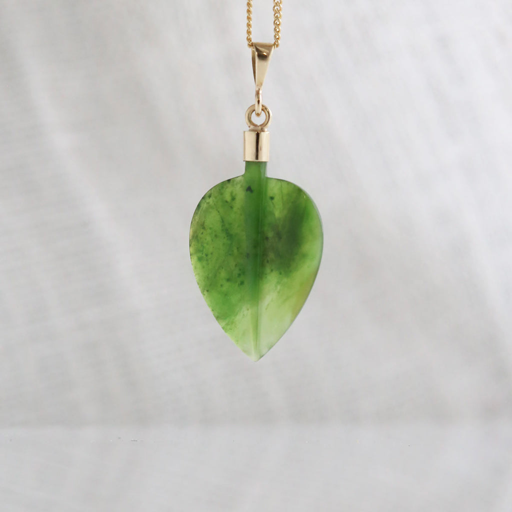 14 carat Gold Pounamu Leaf Charm Necklace