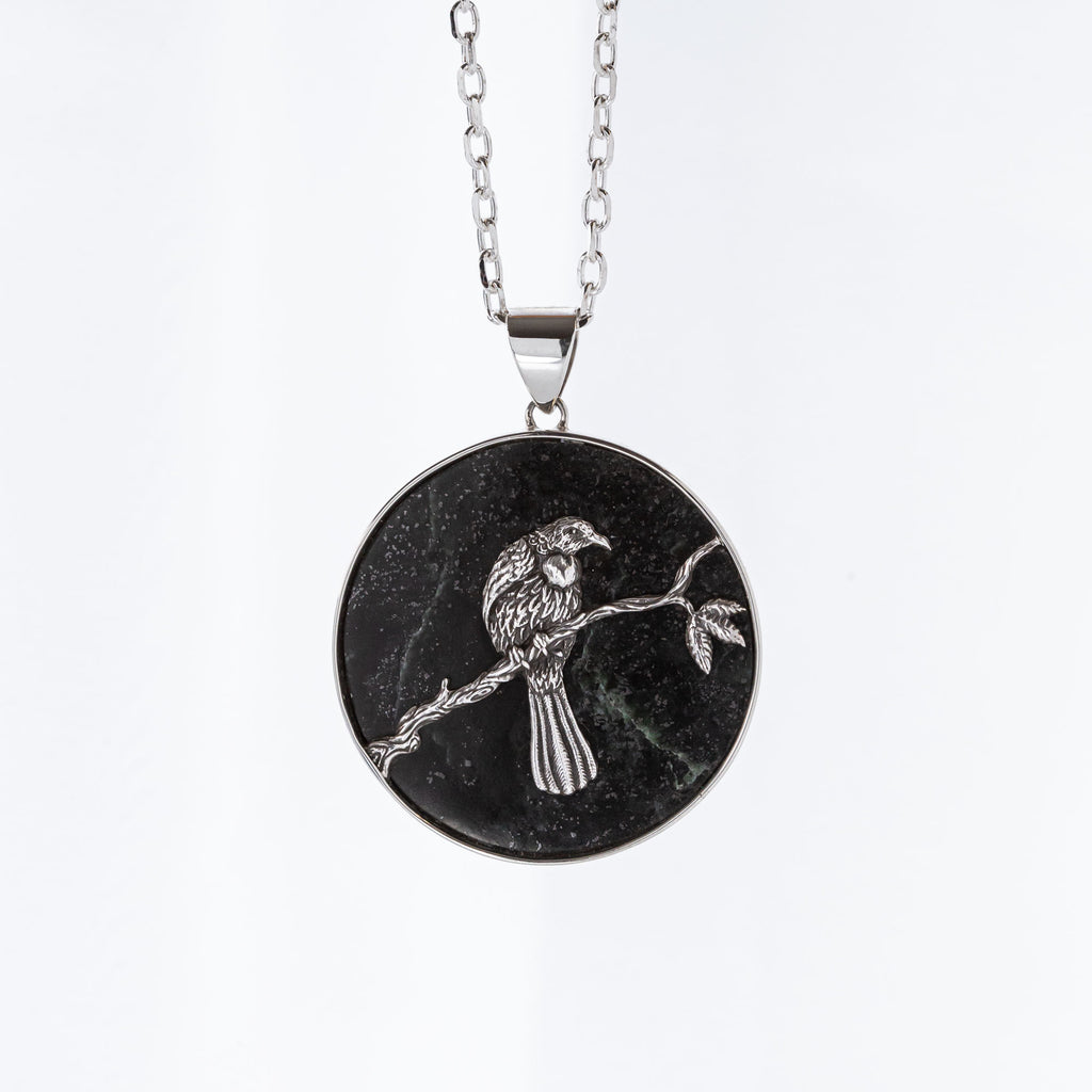 Black Pounamu Celestial Tui pendant in Sterling Silver