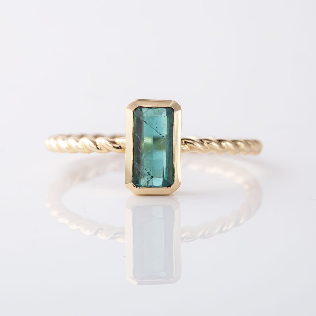 Electric Blue Tourmaline Tiny Treasure Ring in 9 carat Yellow Gold