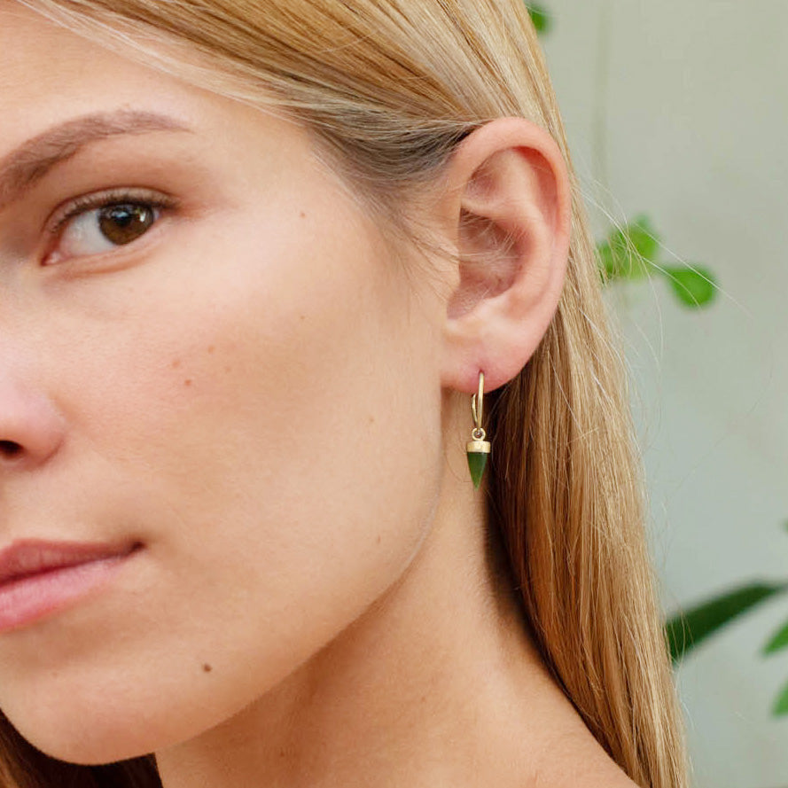 Gold Pounamu Tiny Point Earrings