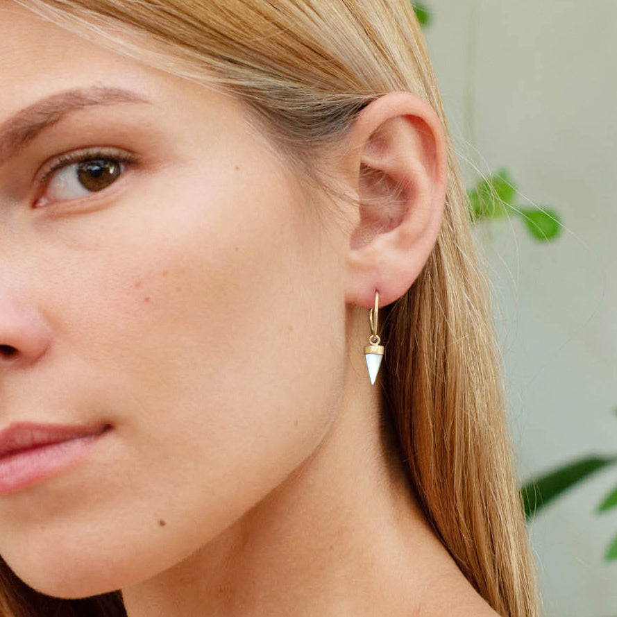 Gold Mother of Pearl Shell Tiny Point Earrings