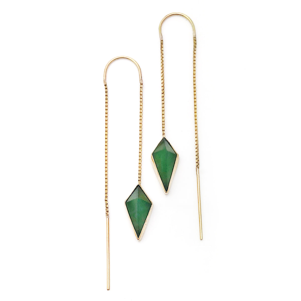14 carat Gold Pounamu Pinnacle Chain Earrings