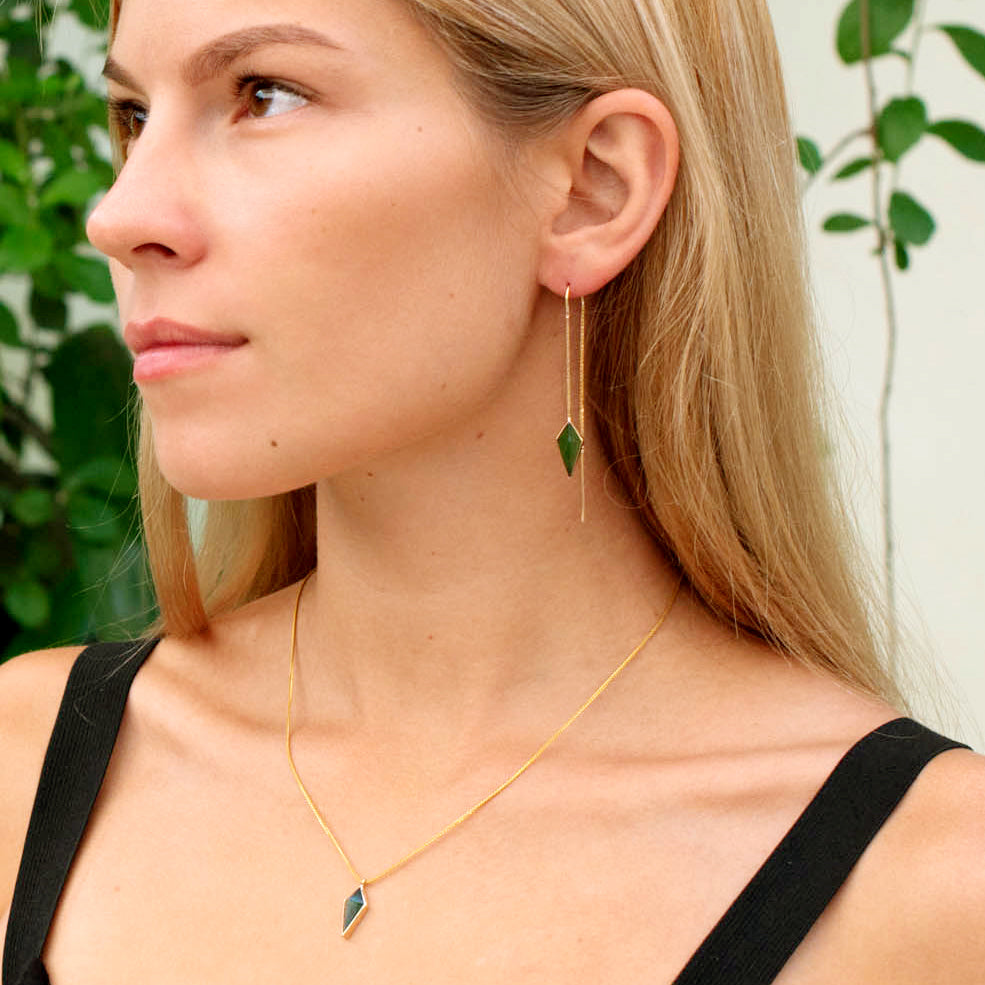 14 carat Gold Pounamu Pinnacle Chain Earrings