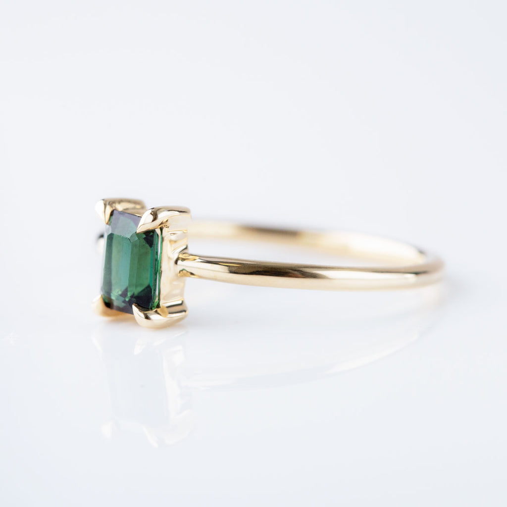 Pine Green Tourmaline Tiny Treasure Ring in 9 carat Yellow Gold
