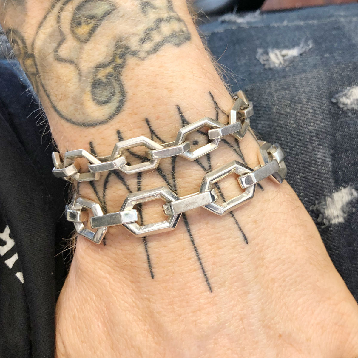 Large Sterling Silver Hex Bracelet