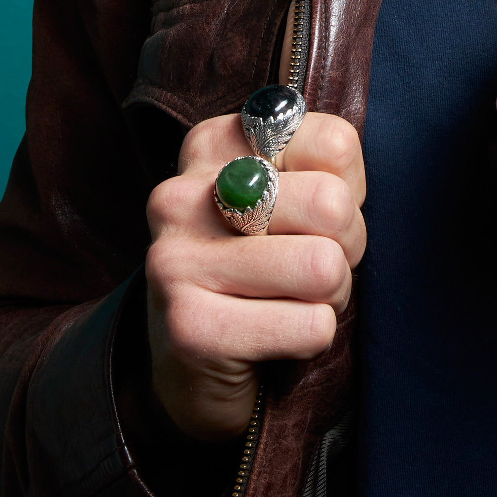 Twin Fern Ring with Pounamu