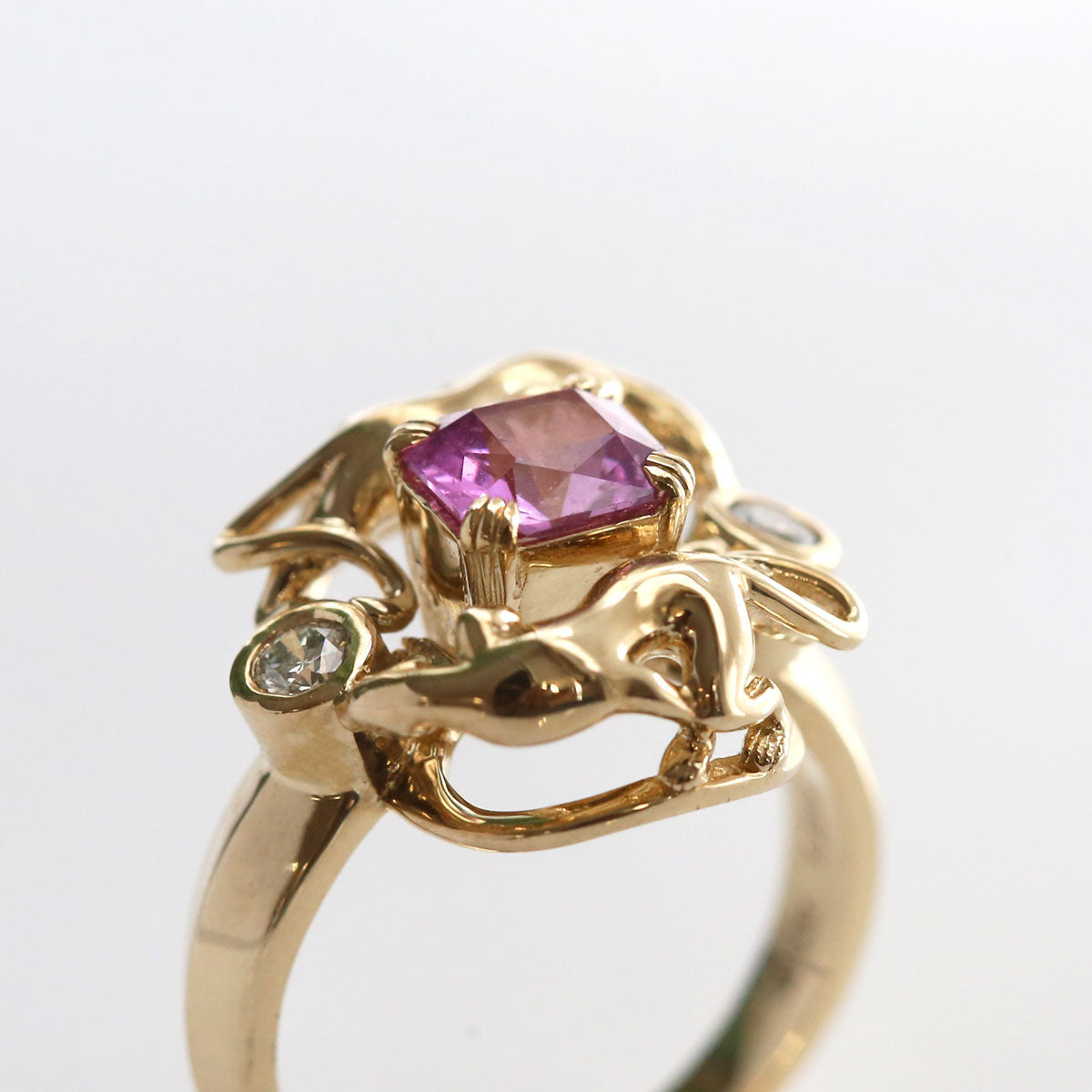 1.22 carat Pink Sapphire Pink Panther Ring in 9 carat Yellow Gold