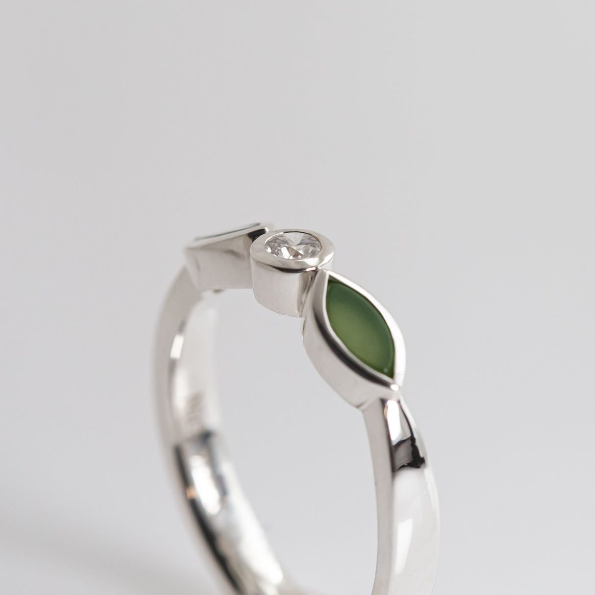 Pounamu and Cubic Zirconia Blossom ring in Sterling Silver