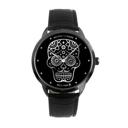 No Time To Waste Black Steel Watch