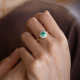 Baby UFO ring with Emeralds and Diamonds in Platinum and 18 carat Gold