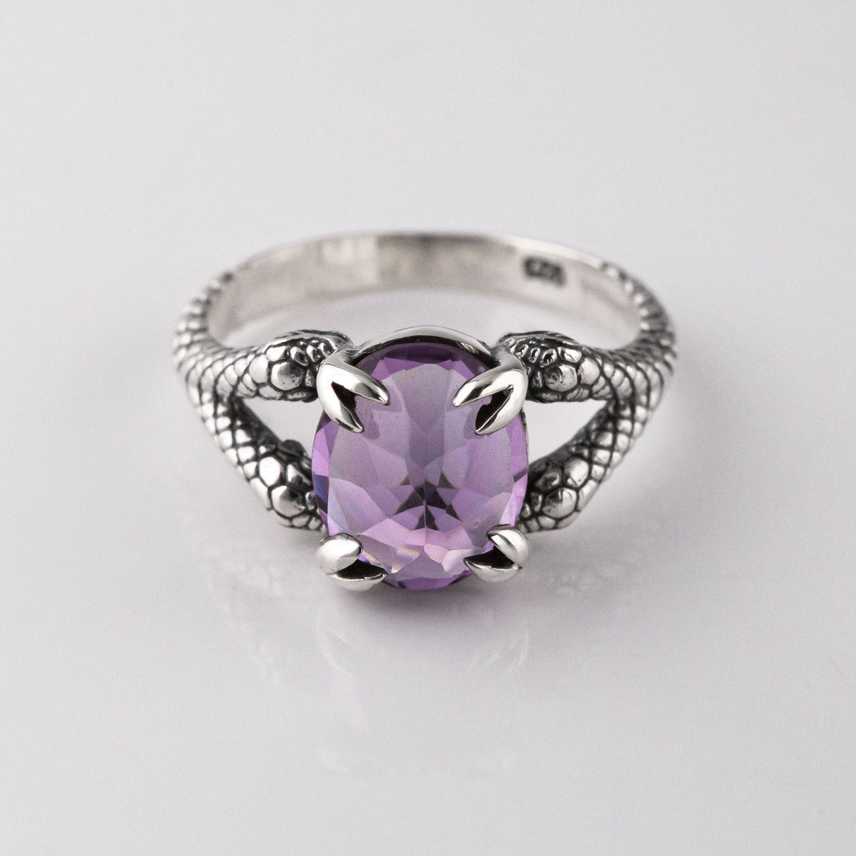 Amethyst Double Headed Snake Ring in Silver