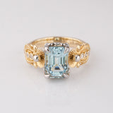 3.50 carat Aquamarine Birth of Venus ring in 9 carat Gold and Platinum