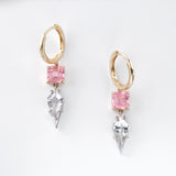 Light Pink Tourmaline Crystal Palace earrings in 9 carat Yellow Gold and Platinum