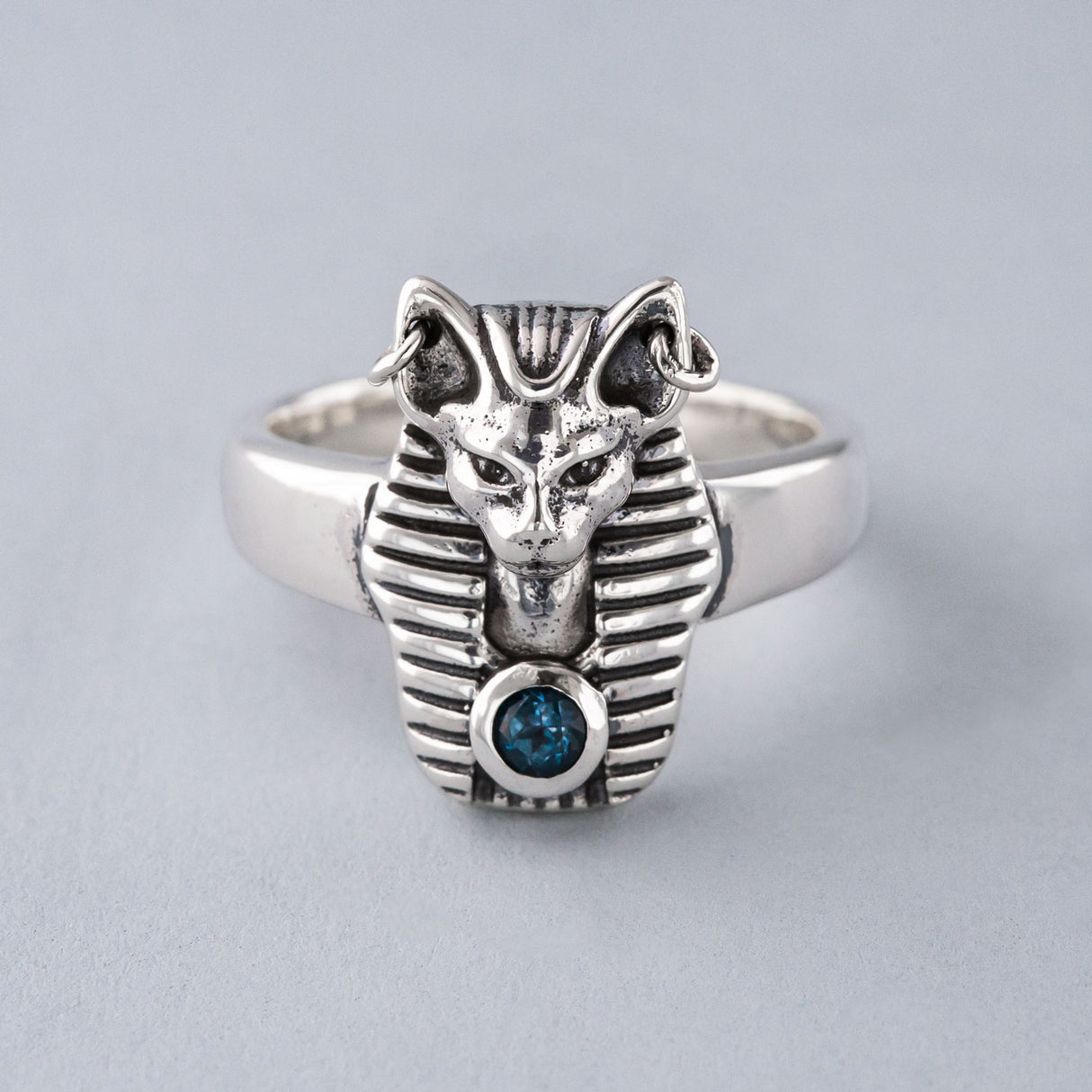 Blue Topaz Bastet Ring in Silver