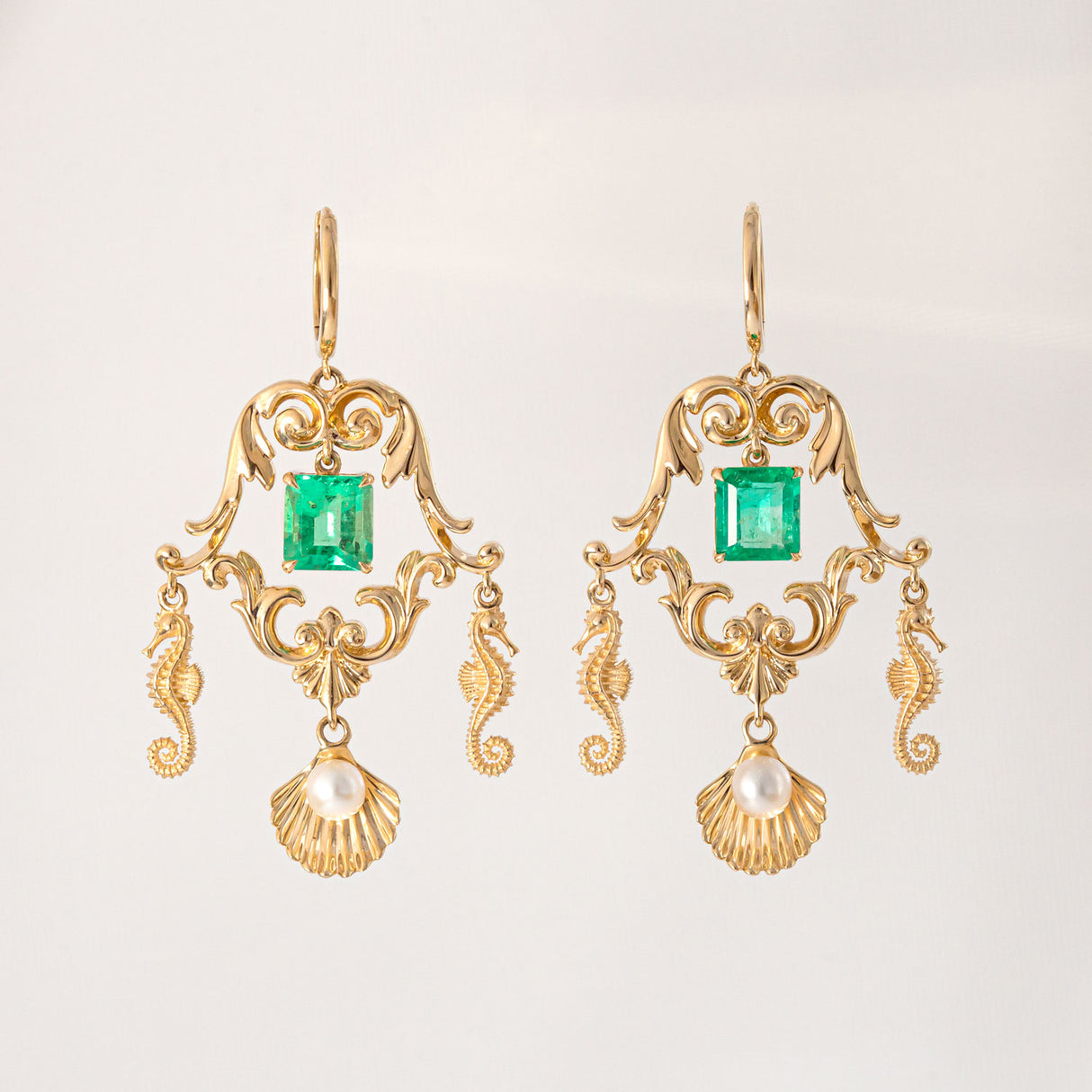 Emerald Underwater Chandelier earrings in 9 carat Gold