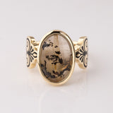 Misty Black Forest Dendritic Quartz Art Deco ring in 9 carat Gold