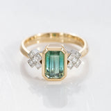 2.02 carat Blue to Green Tourmaline Kiss Kiss ring in Platinum and 9 carat Gold