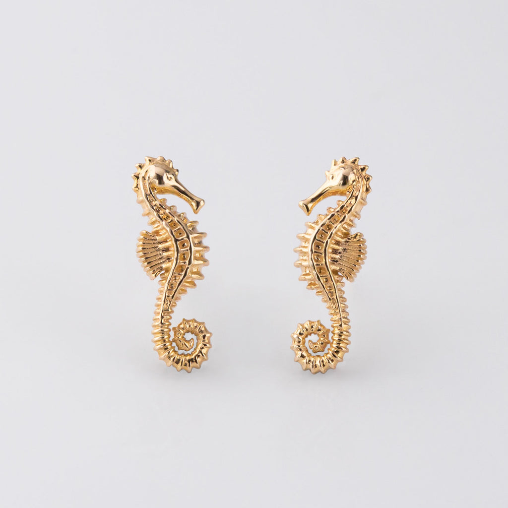 Seahorse Stud Earrings in Solid Gold