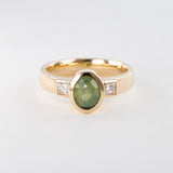 Opalescent Moss Green Sapphire Memories Ring in Gold with Diamonds