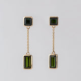 Modern Green Tourmaline Drop earrings in 9 carat Yellow Gold