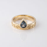 Grey Spinel Raindrop ring in 9 carat Gold