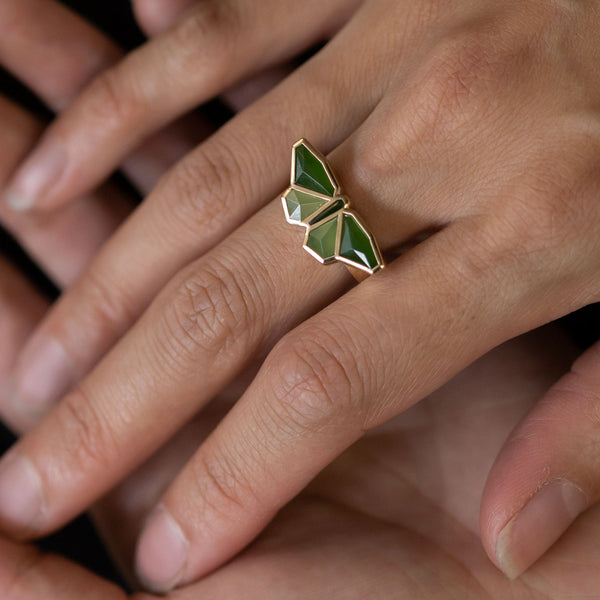 Pounamu Origami Butterfly ring in 9 carat Gold